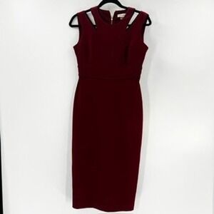 Calvin Klein Women's Burgundy Sheath Dress Cutout Neck Sleeveless Zipper Midi